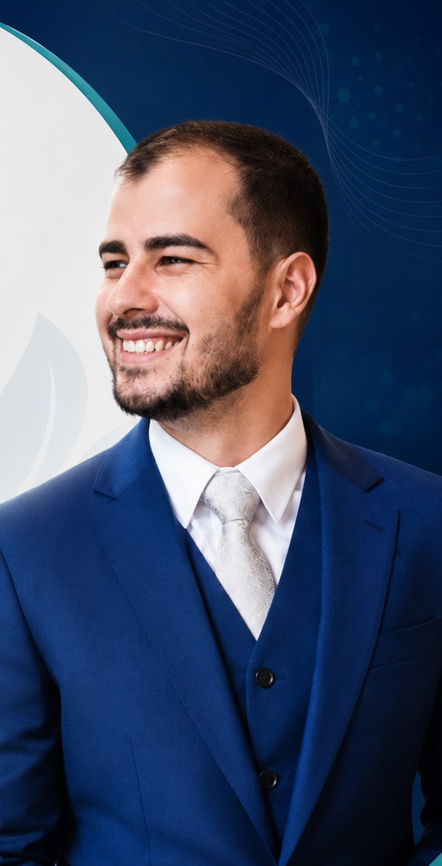 Dr. Matheus Tostes Assis sorrindo em traje formal